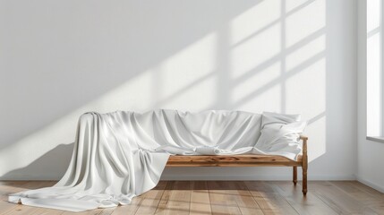 White cloth on wooden couch in room