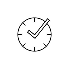 Check mark on clock icon. real time protection sign simple linear illustration on white background..eps