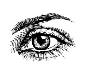 Obraz premium woman beautiful eye engraving black and white outline