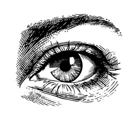 Obraz premium woman beautiful eye engraving black and white outline