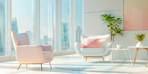 A business lounge with professionals networking and relaxing The lounge is stylish and sophisticated with comfortable seating and a view of a city skyline The style is luxurious an