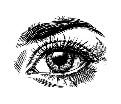 recommend clip art: woman beautiful eye engraving black and white outline