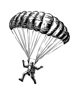 recommend clip art: man parachute engraving black and white outline