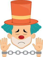 vector illustration face character clown cartoon slave or prisoner handcuffed with chains