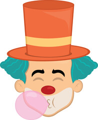 vector illustration face character clown cartoon, chewing and making bubblegum balloon candy