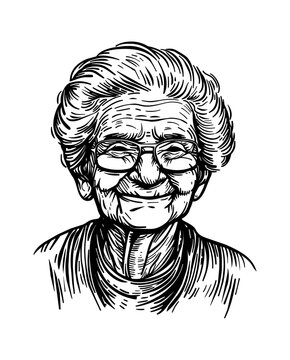 recommend clip art: grandma portrait engraving black and white outline
