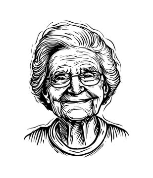 recommend clip art: grandma portrait engraving black and white outline