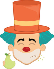 vector illustration face character clown cartoon eating pear fruit