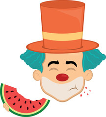 vector illustration face character clown cartoon eating watermelon fruit