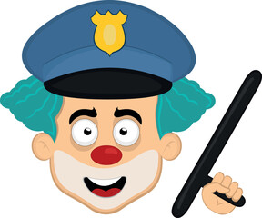 vector illustration face character clown cartoon, with a police cap and nightstick