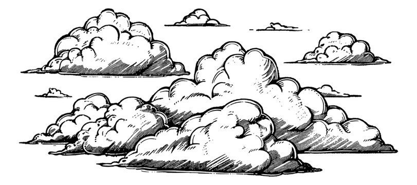 cloud engraving black and white outline
