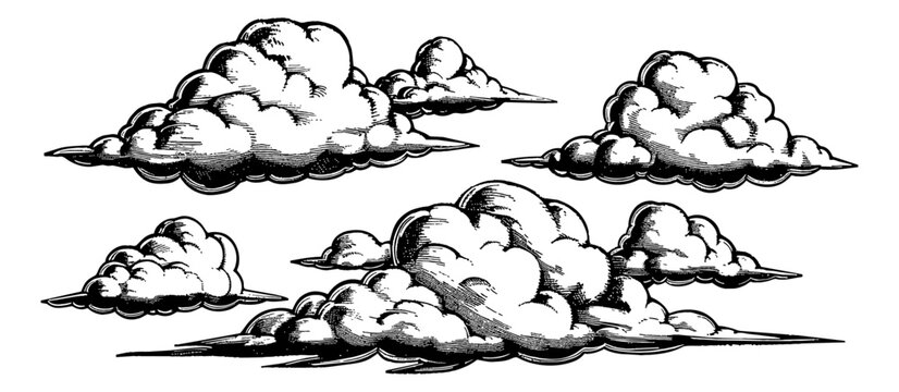 cloud engraving black and white outline