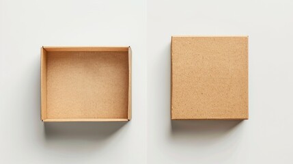 Fototapeta premium Mockup of brown craft paper or carton box on white background top view with clipping path high resolution image