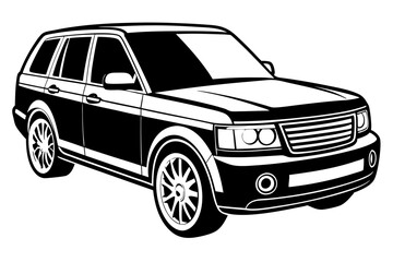 Fototapeta premium Range Rover Car Vector Illustration White Background, Cartoon, Clipart, Line Art Design, Range Rover car vector illustration with a white background in cartoon, clipart, and line art style.