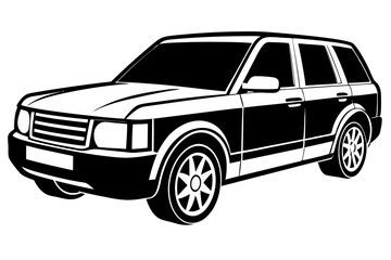 Range Rover Car Vector Illustration White Background, Cartoon, Clipart, Line Art Design, Range Rover car vector illustration with a white background in cartoon, clipart, and line art style.