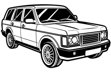 Fototapeta premium Range Rover Car Vector Illustration White Background, Cartoon, Clipart, Line Art Design, Range Rover car vector illustration with a white background in cartoon, clipart, and line art style.