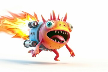 Monster flying with jetpack