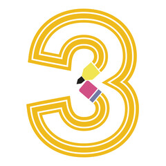 Number Three : Pencil Stroke Illustration - Perfect Graphic Art for School Designs
