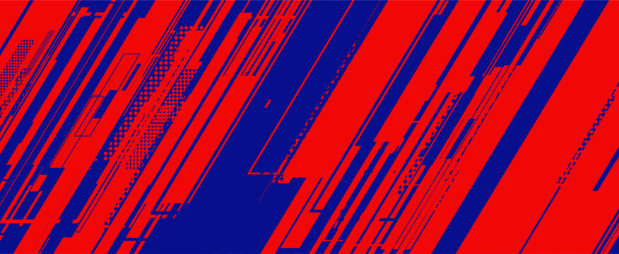 a red and blue background with lines and dots