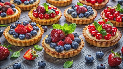 Colorful pastry desserts with fresh blueberry, cranberry, and strawberry , colorful, pastry, desserts, confections, fresh