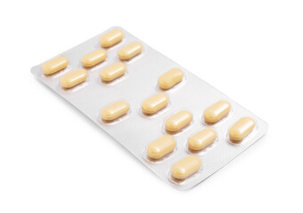 Antibiotic pills in blister isolated on white
