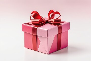 Fototapeta premium Pink gift box with ribbon perfect for Christmas birthdays holidays or any celebration featuring decorations like a bow wrapped in pink paper and ideal for surprises weddings or anniversaries
