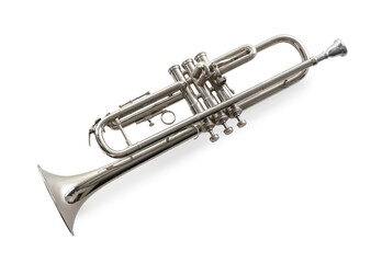 Shiny trumpet isolated on white. Wind musical instrument