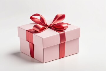 Obraz premium Pink gift box with ribbon perfect for Christmas birthdays holidays any celebration featuring decorations like a bow wrapped in pink paper ideal for weddings or anniversaries isolated white background