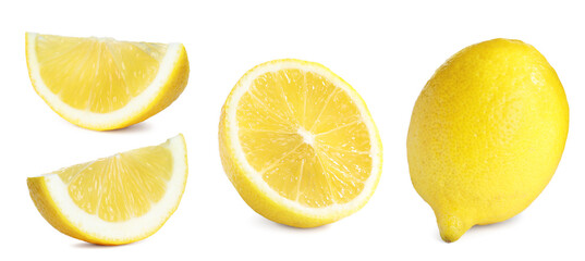 Set of fresh lemons isolated on white