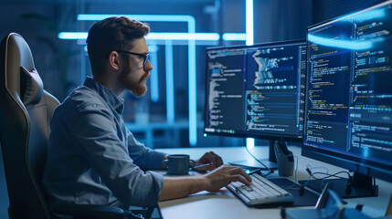 Businessman use computer to learn API design patterns for scalable applications