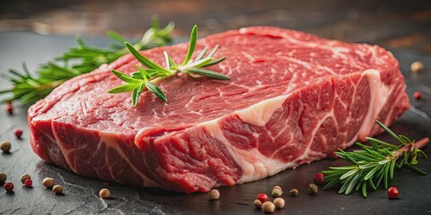 Close-up of raw beef meat, beef, raw, fresh, steak, marbling, protein, red, uncooked, butcher, prime, cut, ingredient, meat