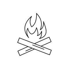 Campfire flame line icon.  Bonfire wood outline sign flat illustration for web and app on white background..eps