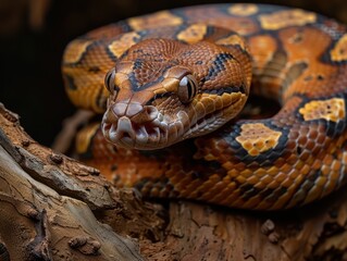 Majestic Red-Tailed Boa Constrictor Coiled on a High Branch in the Wild Jungle