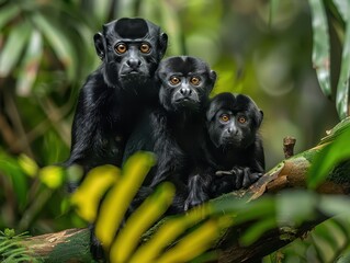 Obraz premium Howler Monkey Family Resting in Treetops: Nat Geo Jungle Scene