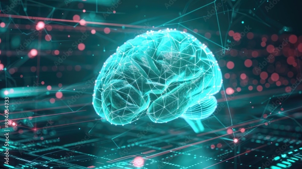 Wall mural digital brain connected to data center. artificial intelligence concept