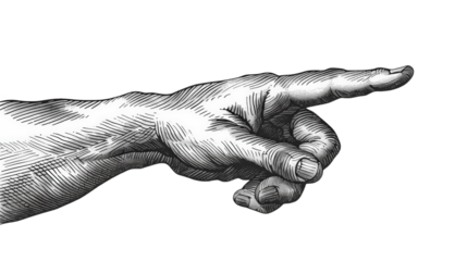 Hand with pointing finger isolated on transparent background