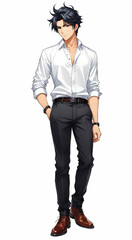 Fototapeta premium anime cartoon office man in white shirt
