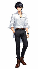Fototapeta premium anime cartoon office man in white shirt