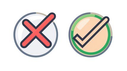 Right and wrong 3d icons isolated on transparent background