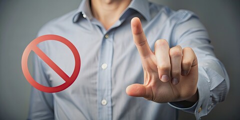 Motion of No sign by index finger, reject body gesture concept, rejection, denial, refusal, negative, disapproval