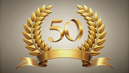 Golden laurel wreath with a ribbon celebrating a 50 years anniversary, gold, laurel wreath, ribbon, anniversary, celebration