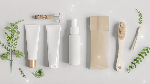 Highresolution product packaging mockups for a natural cosmetics line, featuring ecofriendly materials and minimalist design, perfect for branding presentations.