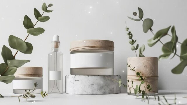 Highresolution product packaging mockups for a natural cosmetics line, featuring ecofriendly materials and minimalist design, perfect for branding presentations.