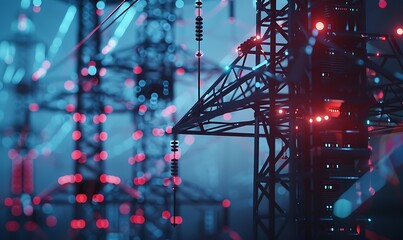 Fototapeta premium Abstract Power Lines with Red and Blue Lights