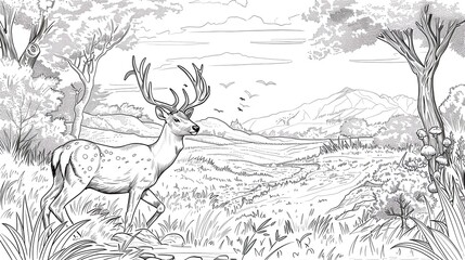 Obraz premium kids coloring book pageBushman tracking wildlifeheavy line art, clean line art, simple, only line