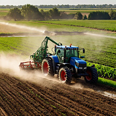 Fototapeta premium Combine harvester working in field. Rear view of a combine harvester collecting wheat from a field
