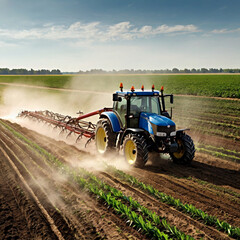 Fototapeta premium Combine harvester working in field. Rear view of a combine harvester collecting wheat from a field