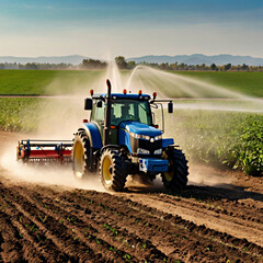 Fototapeta premium Combine harvester working in field. Rear view of a combine harvester collecting wheat from a field