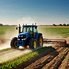 Fototapeta premium Combine harvester working in field. Rear view of a combine harvester collecting wheat from a field
