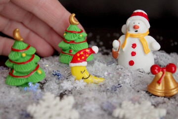 Miniature Santa Claus and Snowman Christmas Tiny Resin Figurines for Holiday Village Craft Supplies